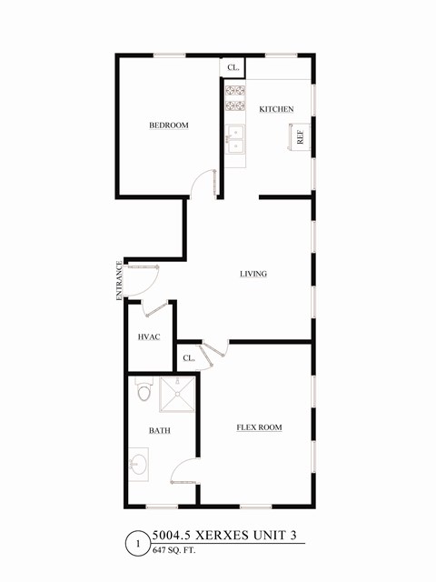 Floor plan for 1 bed, 1 bath